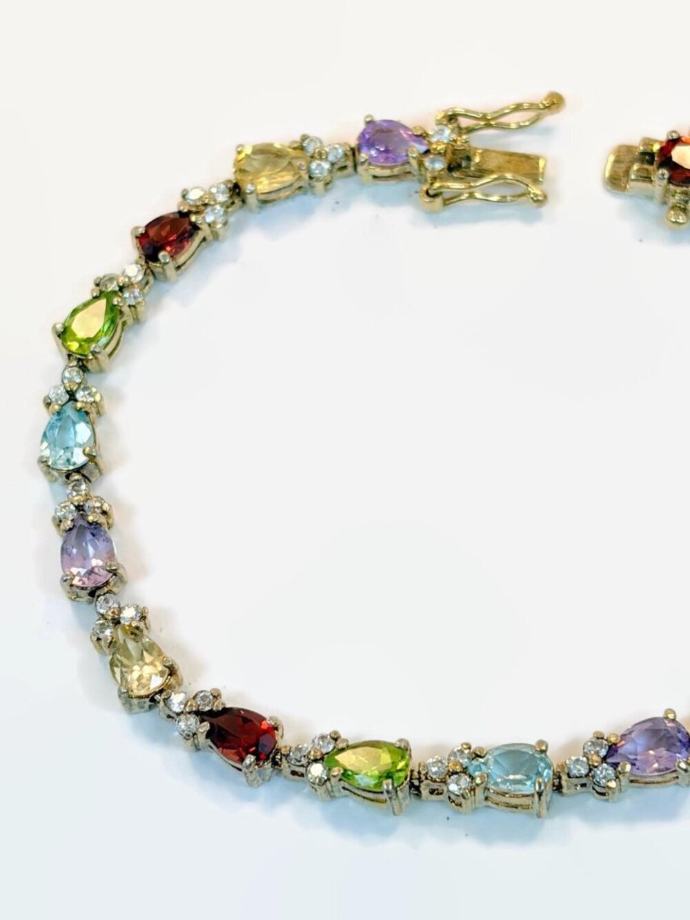 Gemstone Bracelet, Sterling Silver, Topaz, Citrine, Garnet, Amethyst, Tennis